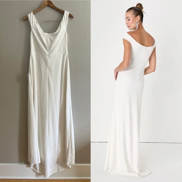 White Off-The-Shoulder Twist-Front Maxi Dress XL - Picture 3 of 8